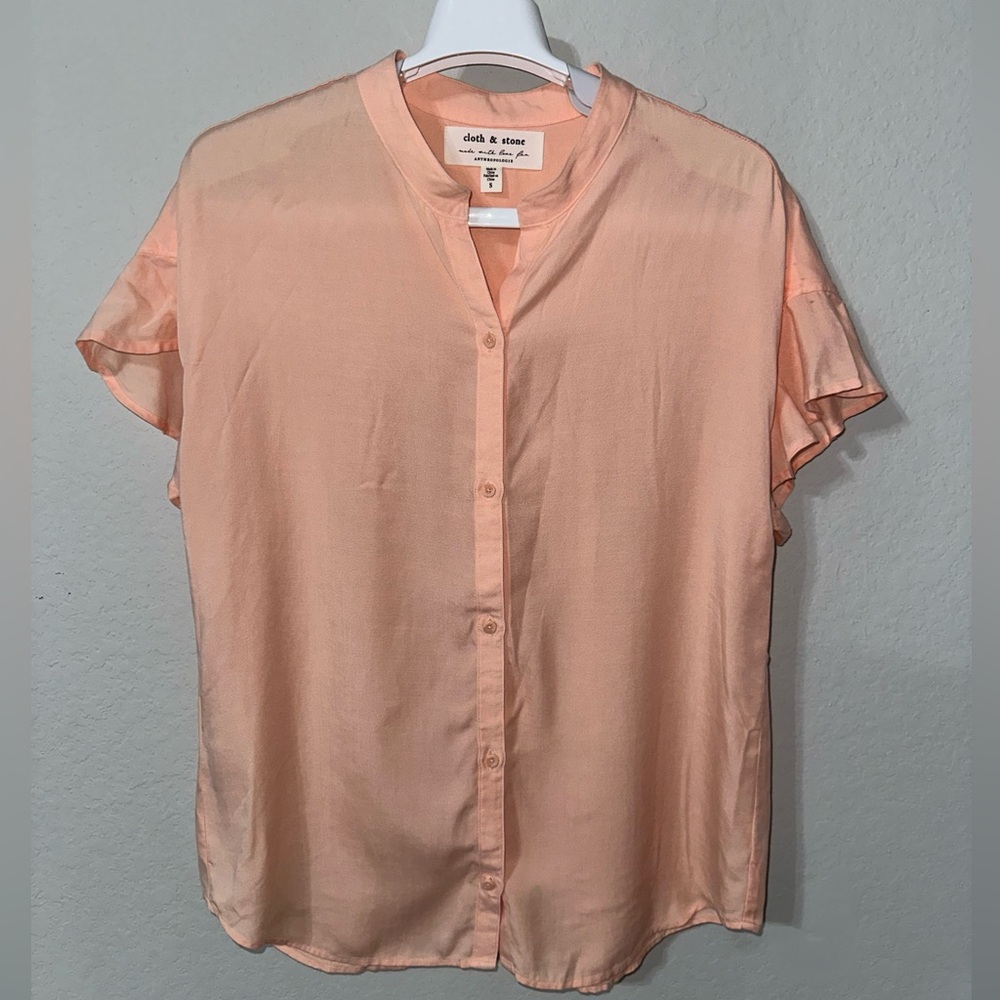 🌿 Anthropologie Cloth and Stone Buttondown top Pink Peach color Small